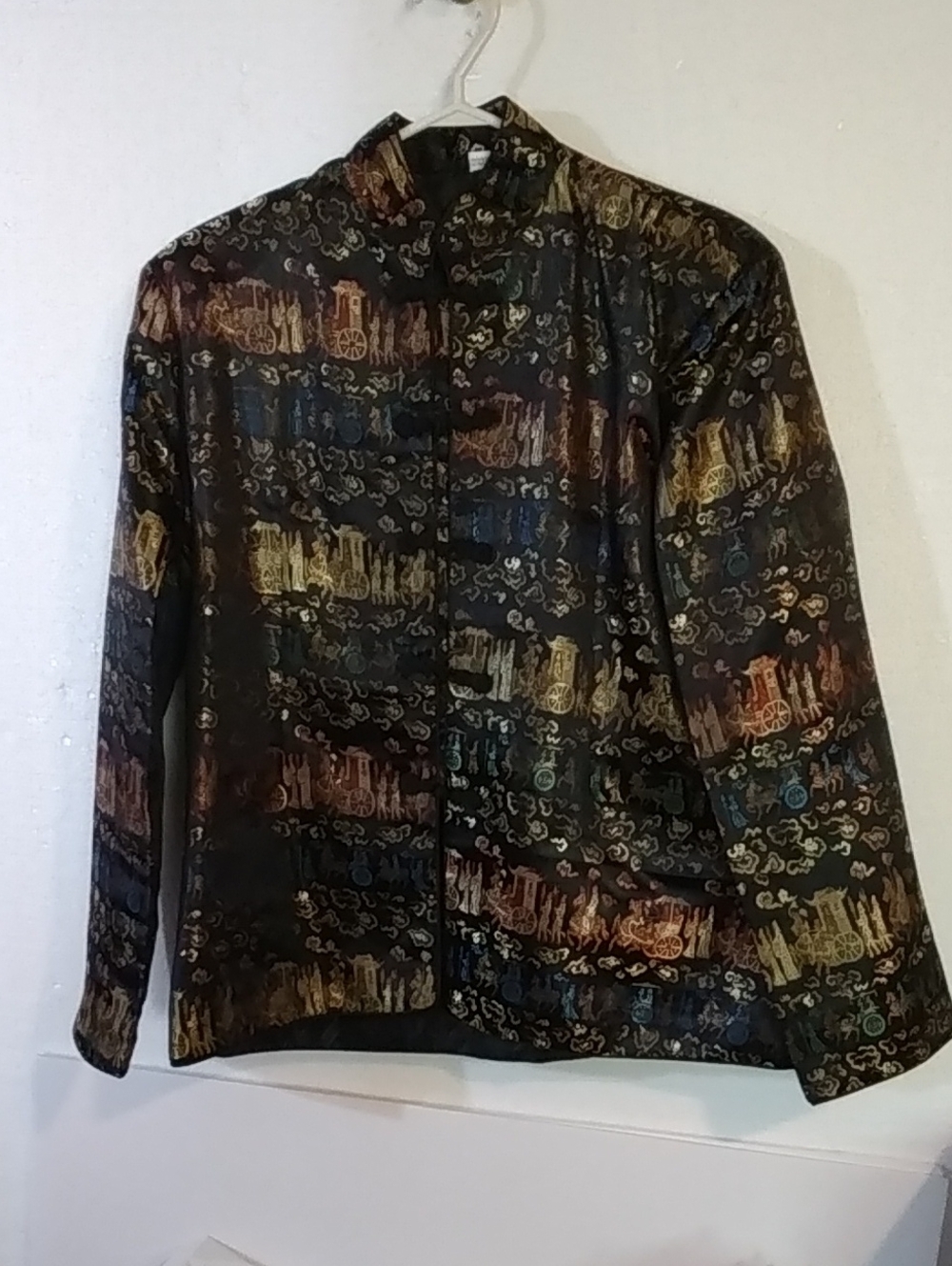 Womens Black Patterned Mandarin-Collar Jacket Size XL